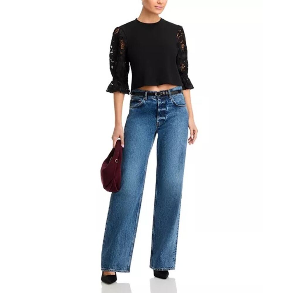 Cinq à Sept Carmine Embroidered Eyelet Top Black Small Feminine Romantic - Picture 3 of 8